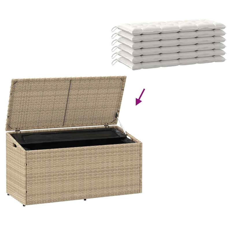 vidaXL Garden Storage Box Beige PE rattan, Powder-coated steel Medium - 19.7 x 43.3 x 22.8