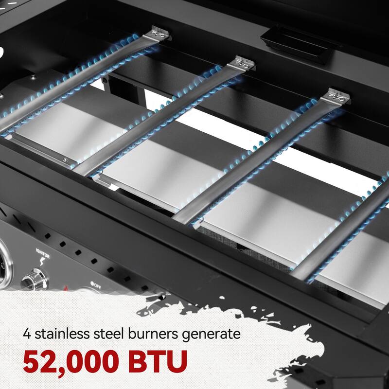 Royal Gourmet 34-Inch 4-Burner Gas Griddle with Side Shelves