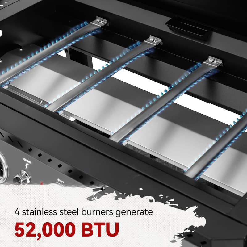 Royal Gourmet 34-Inch 4-Burner Propane Gas Griddle with Hood , Black