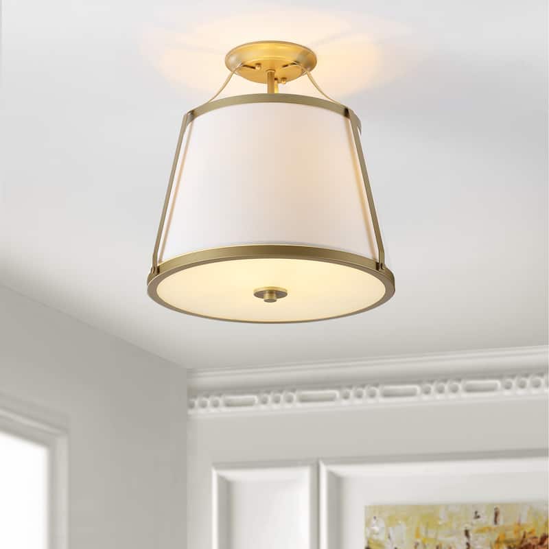 SAFAVIEH Lighting Veridiana Flush Mount - 16" W x 12" D x 16" H - Gold Base/White - 16Wx12Dx16H