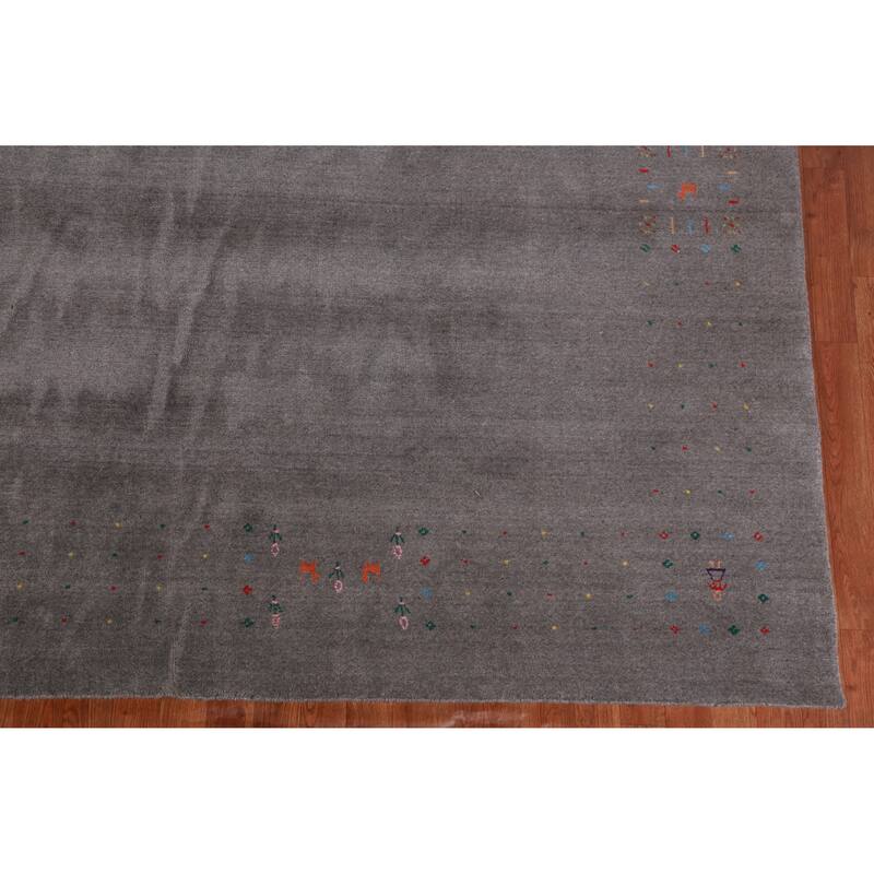 Hand Knotted Oriental 100% Wool Carpet Tribal Tribal Greys & Charcoal Gabbeh Area Rug - 12' 3'' X 8' 10''