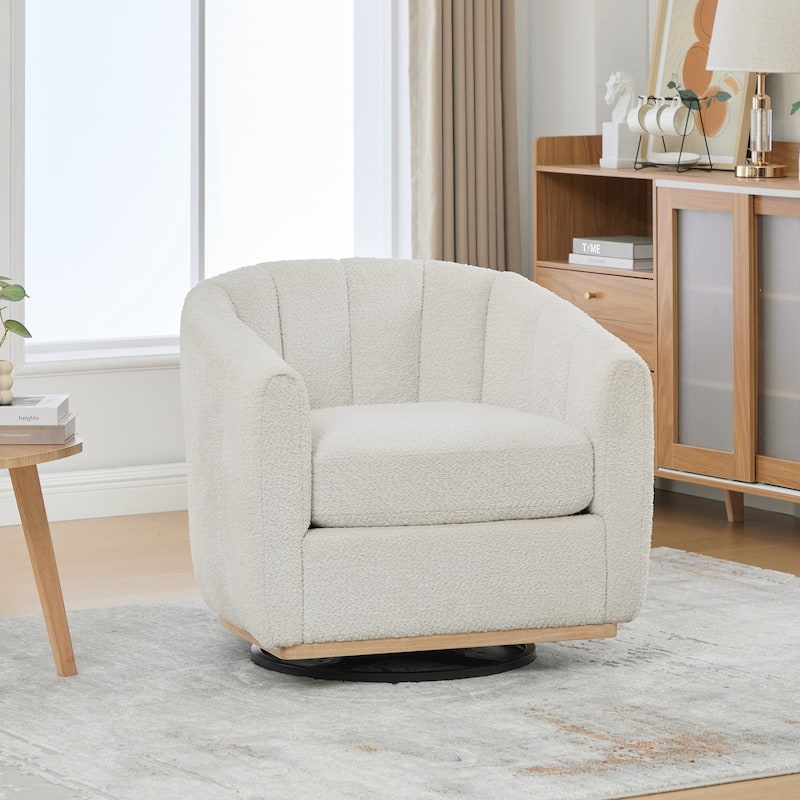 Modern Cushioned Metal Base 360° Swivel Chair, Upholstered Barrel Chair, Club Armchair for Living Room, Family Room, Bedroom