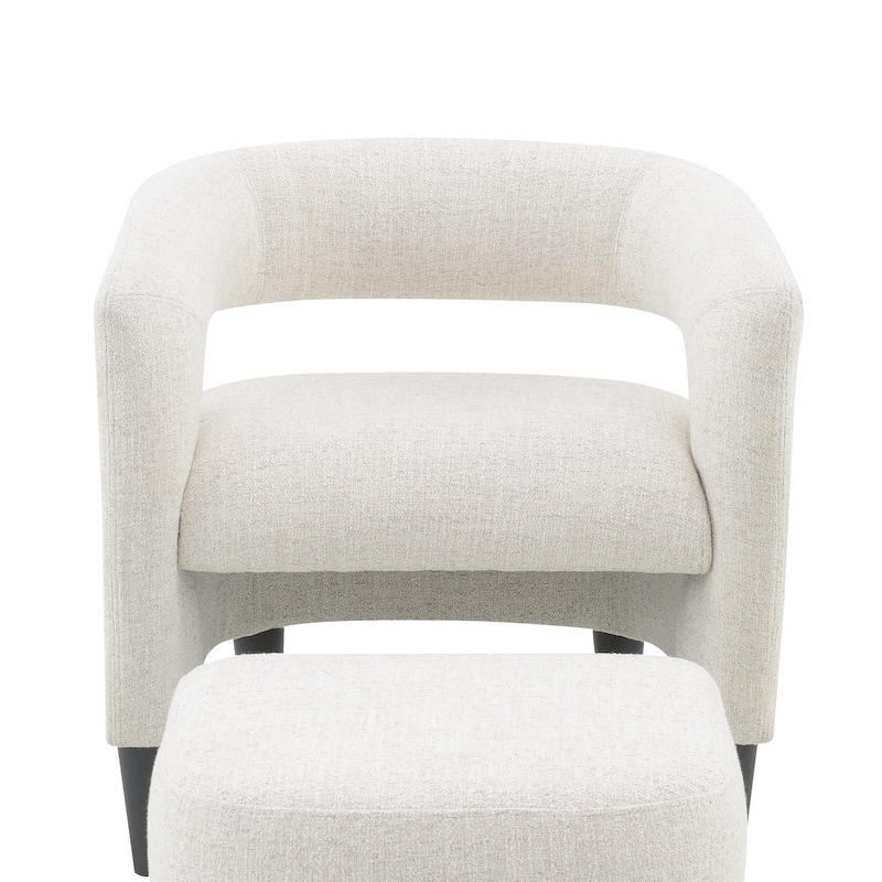 Modern Beige Accent Barrel Chair with Ottoman