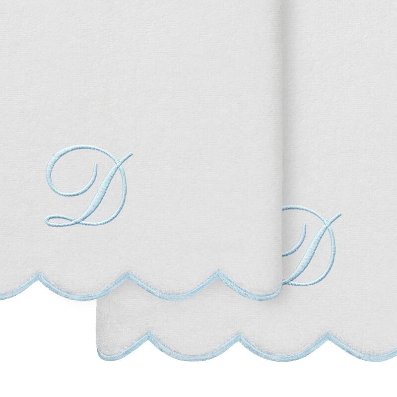 Authentic Hotel and Spa 100% Turkish Cotton Blue ADORNIA Scallop Personalized 2 Piece Bath Towel Set - 2 Bath Towels