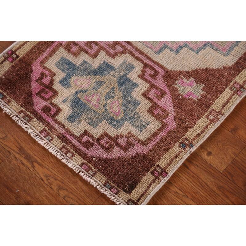 Hand Knotted Oriental 100% Wool Carpet Transitional Tribal Brown Anatolian Area Rug - 2' 9'' X 1' 6''
