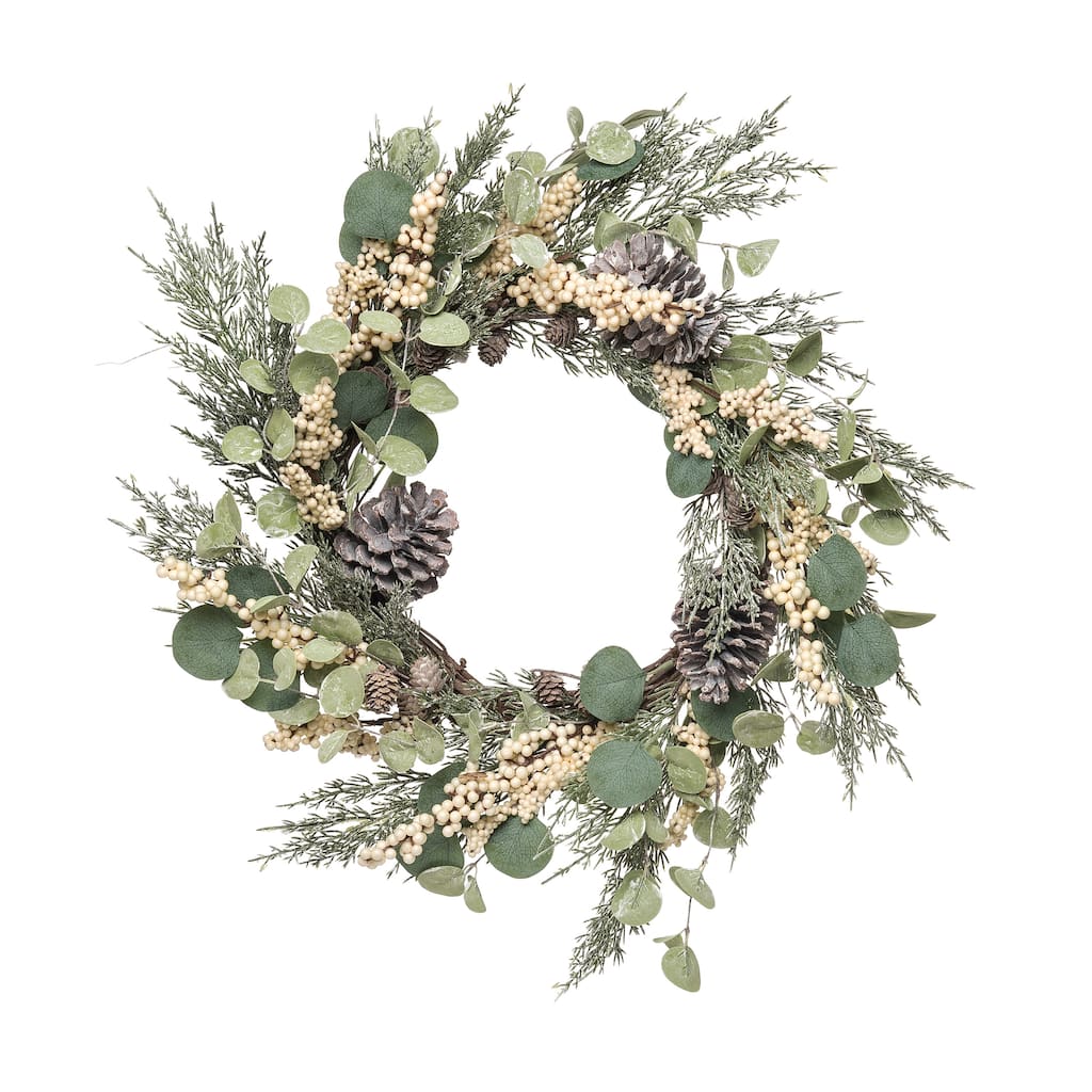 Transpac Artificial 24 in. Green Christmas Eucalyptus Berry Pine Wreath