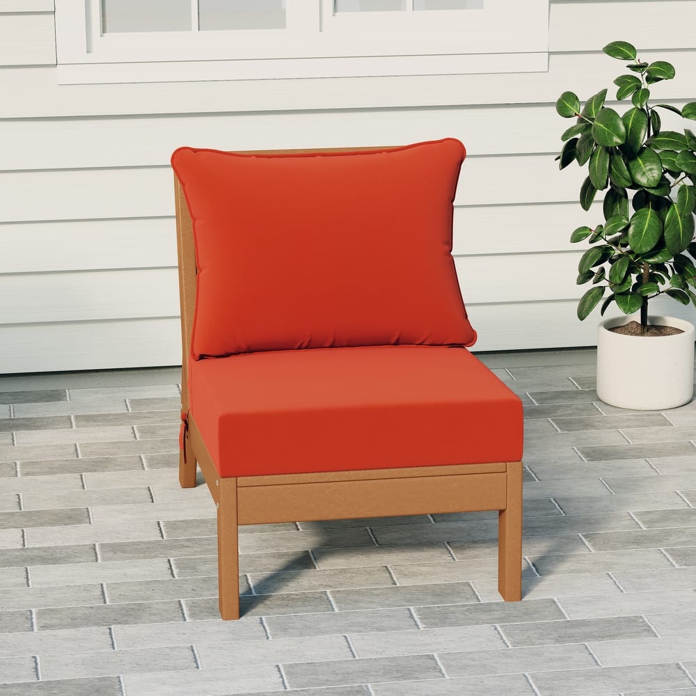 Birchwood All Weather HDPE Outdoor Patio Deep Seating Teak Armless Chair With Cushions (1-Piece)