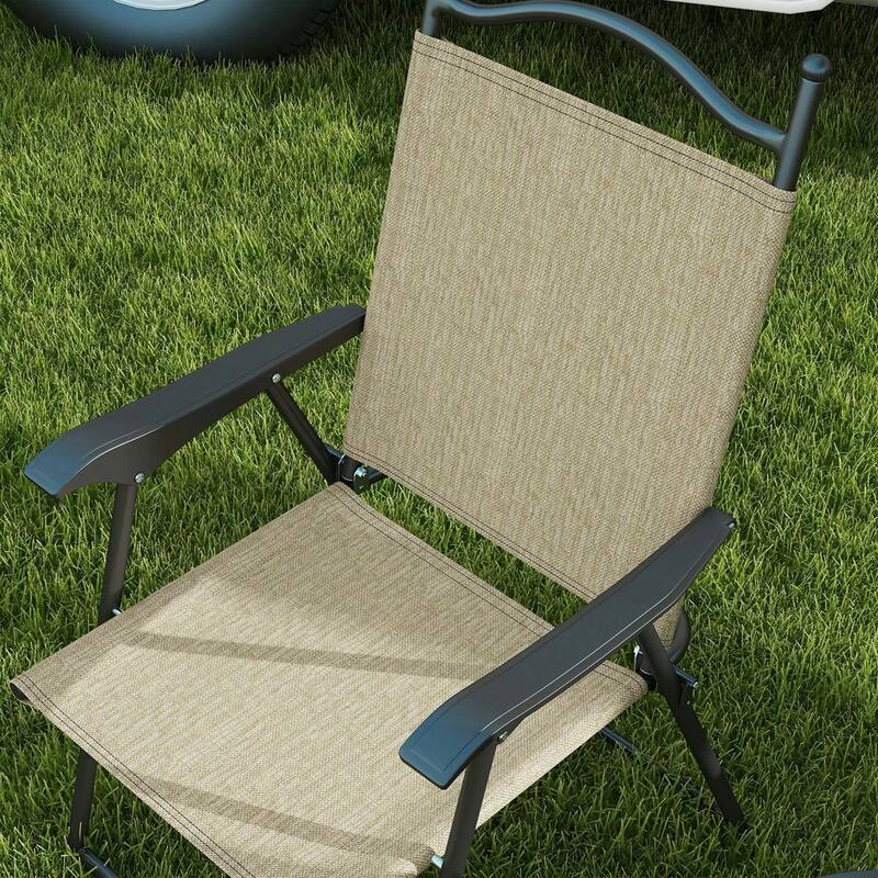 4-Piece Folding Camping Chair Set, Mesh Seats, Armrests for Lawn Patio