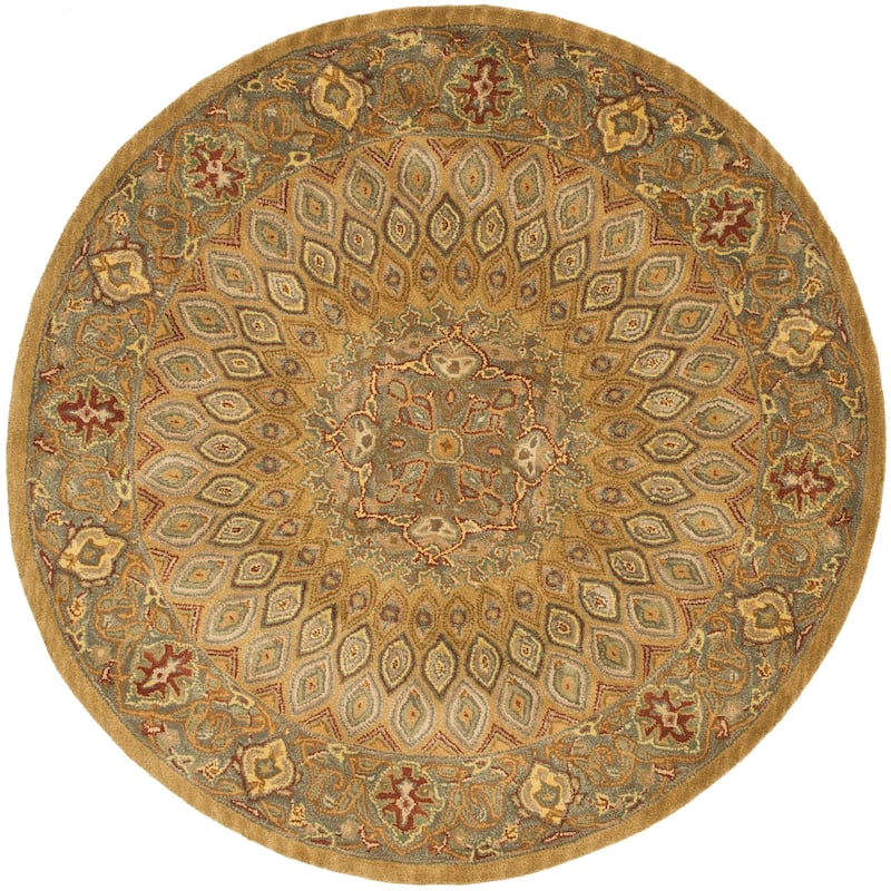 SAFAVIEH Handmade Heritage Wayfarer Traditional Oriental Wool Rug - 10' Round - Light Brown/Grey