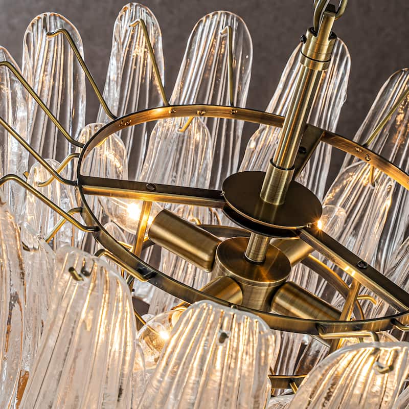 CraftHome 24'' Mid-Century Modern Chandelier 4-Tier Clear Art Glass Pendant With Antique Bronze Finish For Living Room - W24''