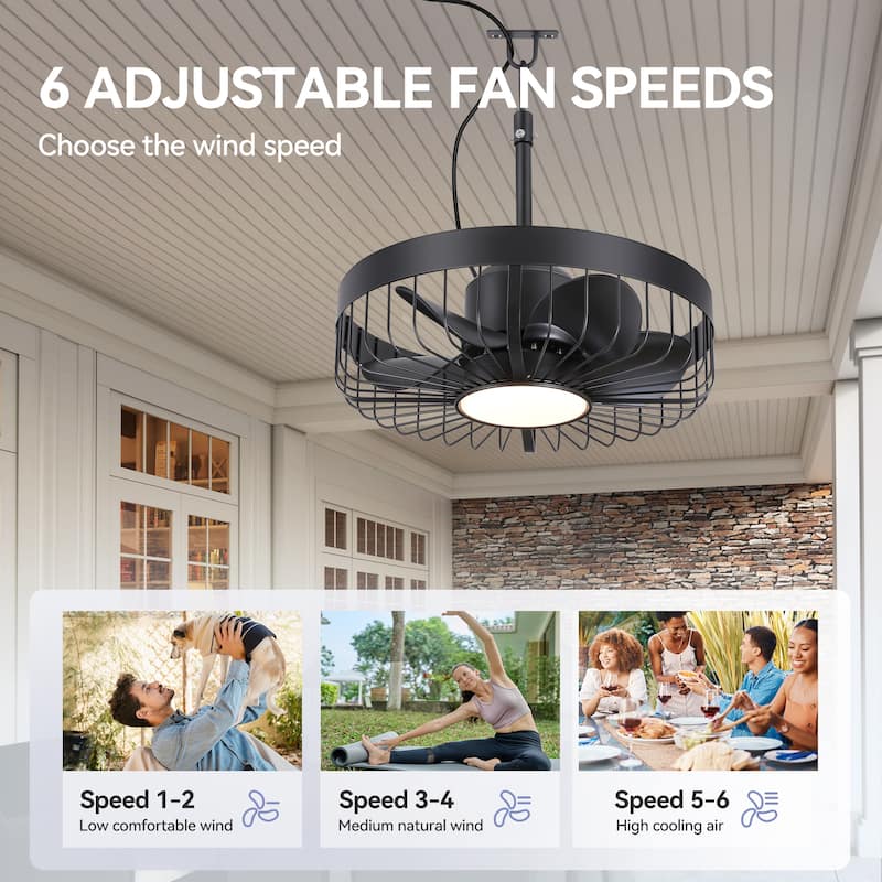 19" Waterproof Plug-in Outdoor Ceiling Fan with Light and Remote(5-Blade)