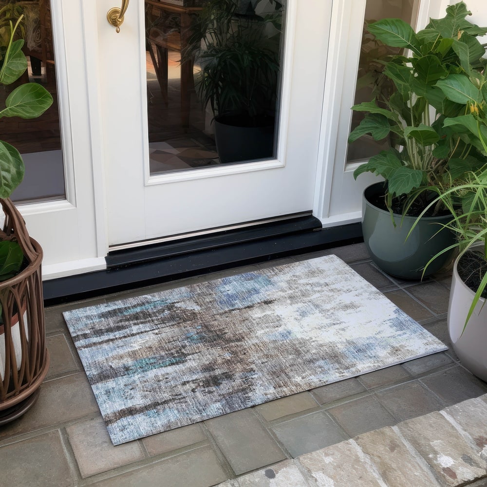 Machine Washable Indoor/ Outdoor Abstract Modern Chantille Rug