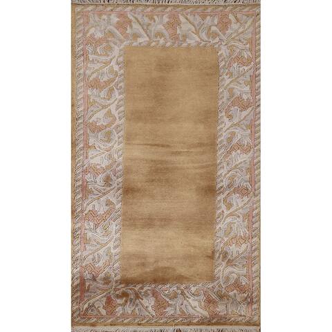 Contemporary Bordered Nepalese Oriental Wool Rug Hand-knotted Carpet - 2'0" x 3'11"