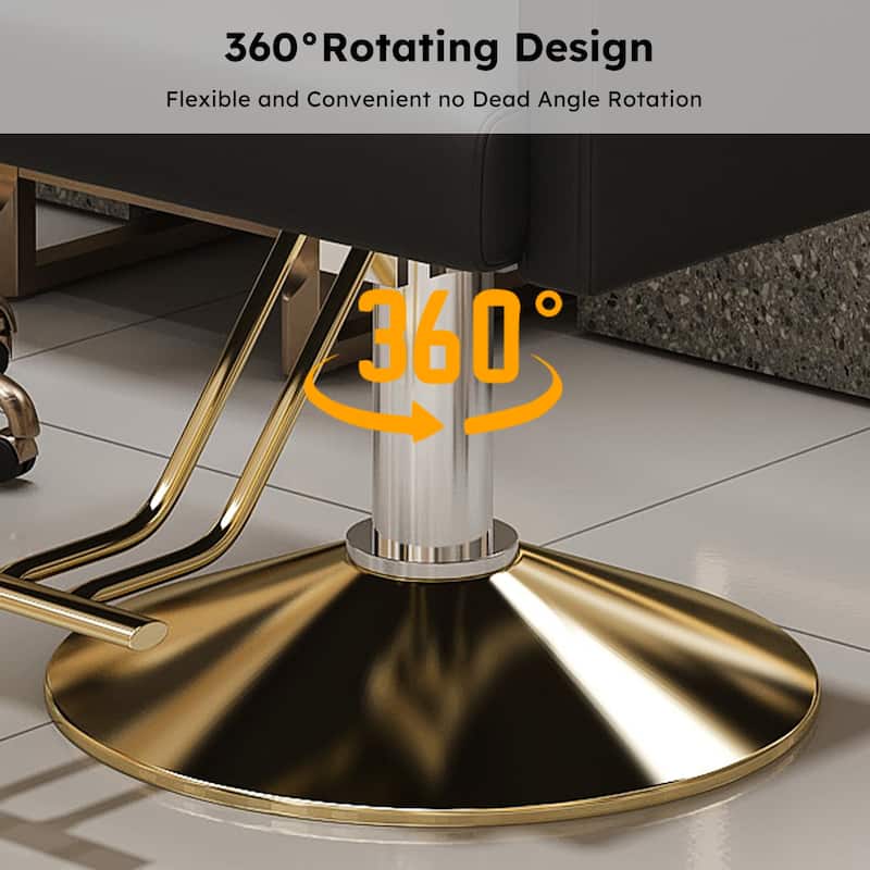 Roomfitters Hydraulic Salon Chair with 360° Swivel, Heavy Duty Barber Stylist Chair with Non-Tilting Gold Base, Black and Gold