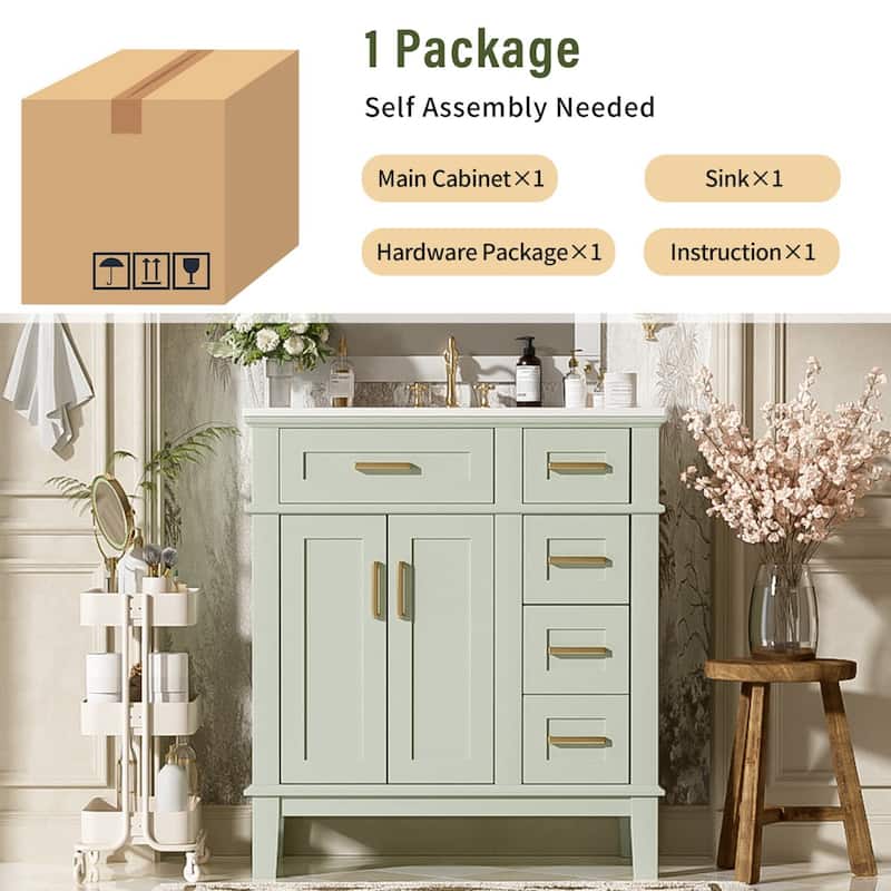 30" Freestanding Bathroom Vanity with Ceramic Sink