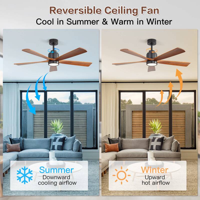 52 Inch Ceiling Fan with Blades 18W Three Color Dimmable Light Memory Function & Reversible Motor