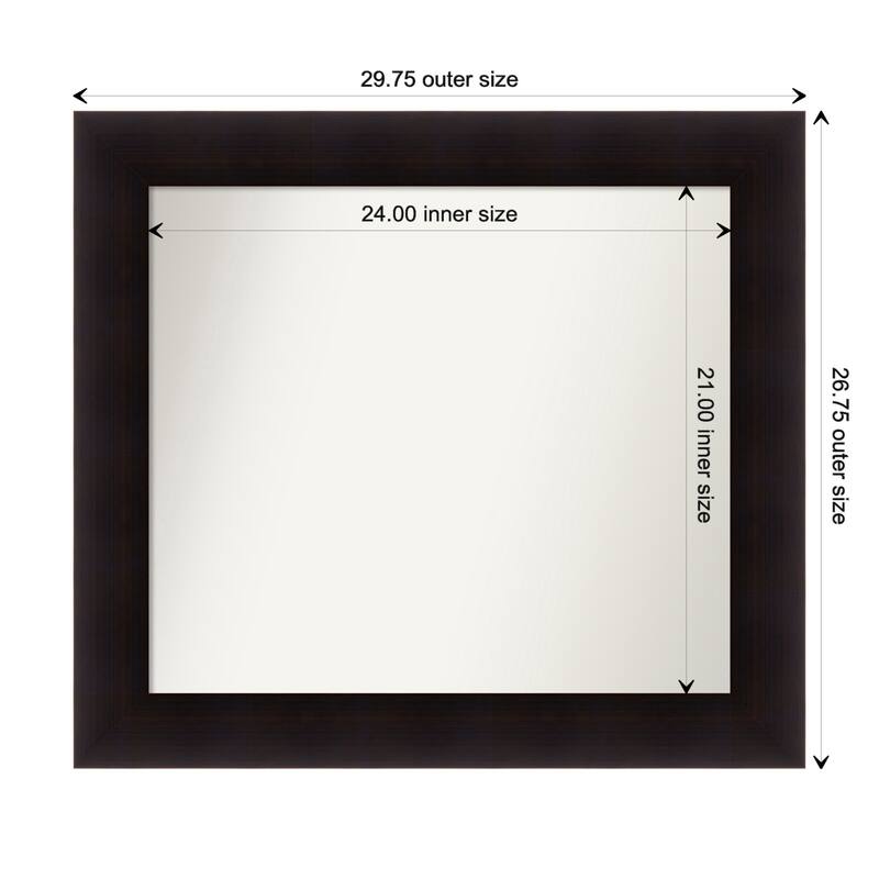 Portico Espresso Framed Non-Beveled Custom Wall Mirror, Bathroom Vanity Mirror - Outer Size: 29.75 x 26.75