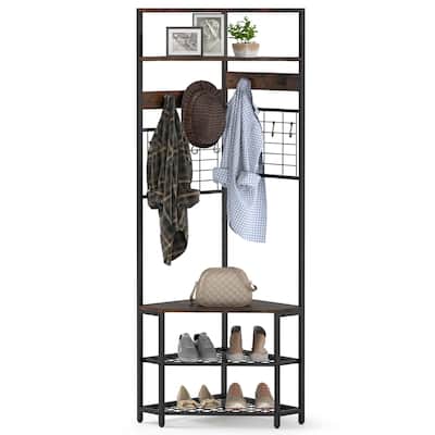 Gymax 5-Tier Corner Hall Tree w/ Shoe Storage Bench 12 Metal Hooks for