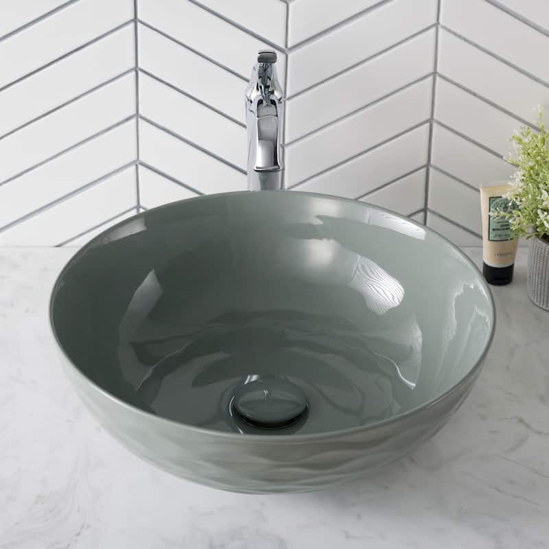 KRAUS Viva 16 1/2 inch Round Porcelain Ceramic Vessel Bathroom Sink
