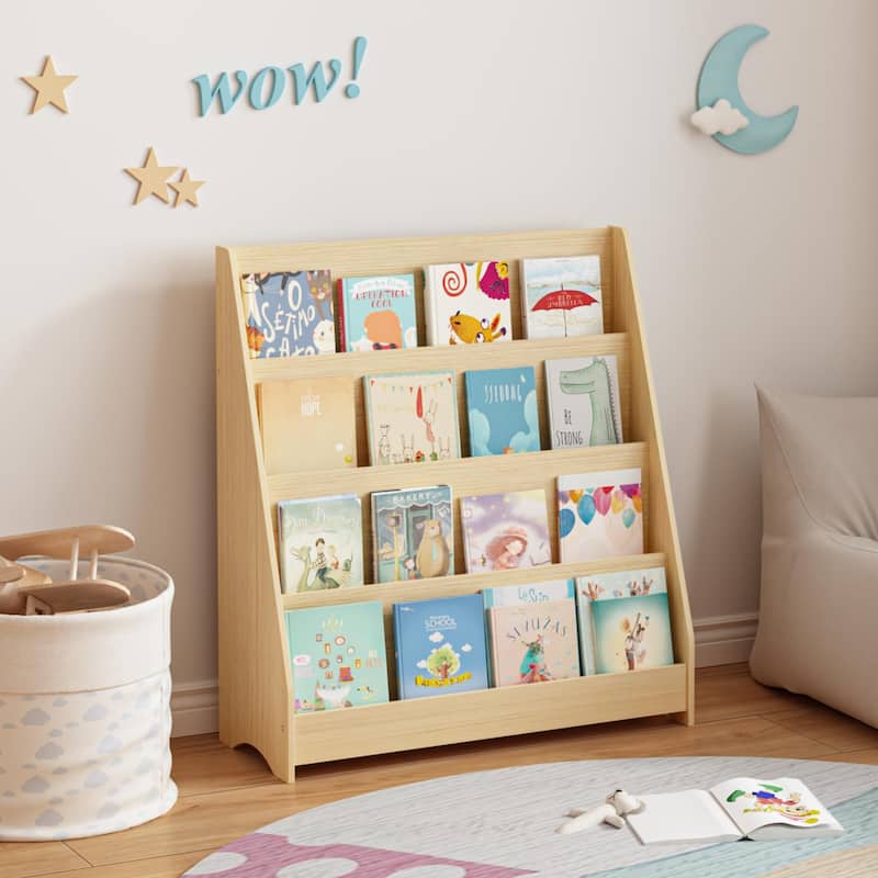 4-Tier Kids Bookshelf, Toddler Book Display Shelves, Helps Keep Bedrooms, Playrooms, and Classrooms Organized