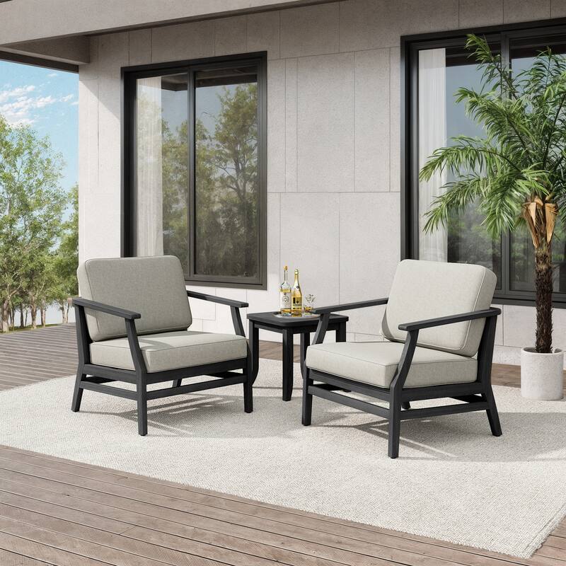 Teak Outdoor Bistro Set with Weather-Resistant Cushions (3-Piece Set)