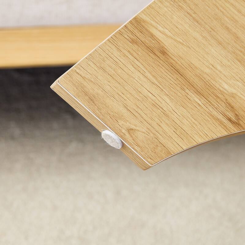 GDFStudio Marcellus Tempered Glass Coffee Table with Wood Legs and Fan-Shaped Pedestal Design