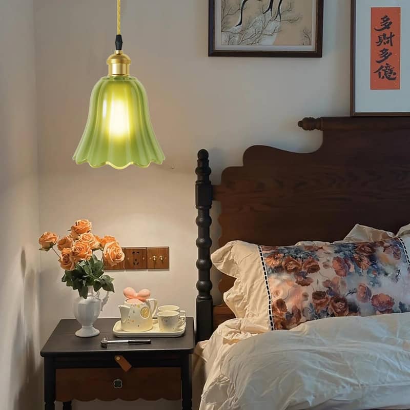 Farmhouse light bulb green light fixture glass, metal pendant light