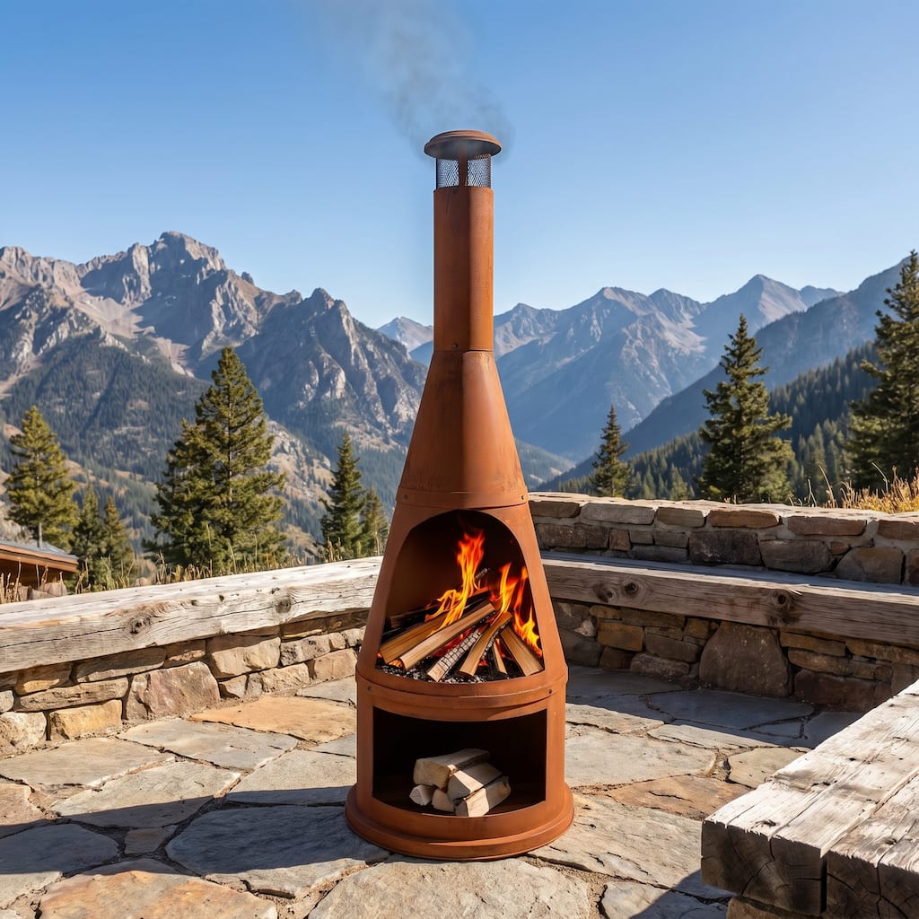 Sunnydaze 70" H Steel Outdoor Chiminea Fire Pit with Built-In Log Holder