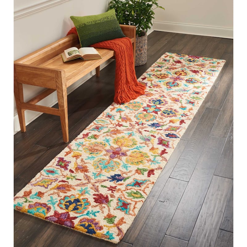 Nourison Vivid Hand-tufted Floral Wool Area Rug - 2'3" x 10' Runner - Ivory - Runner/Rectangle