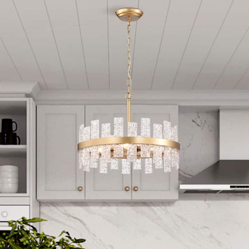 Casandra 6-light Drum Glass Strip Chandelier - Shiny Bronze