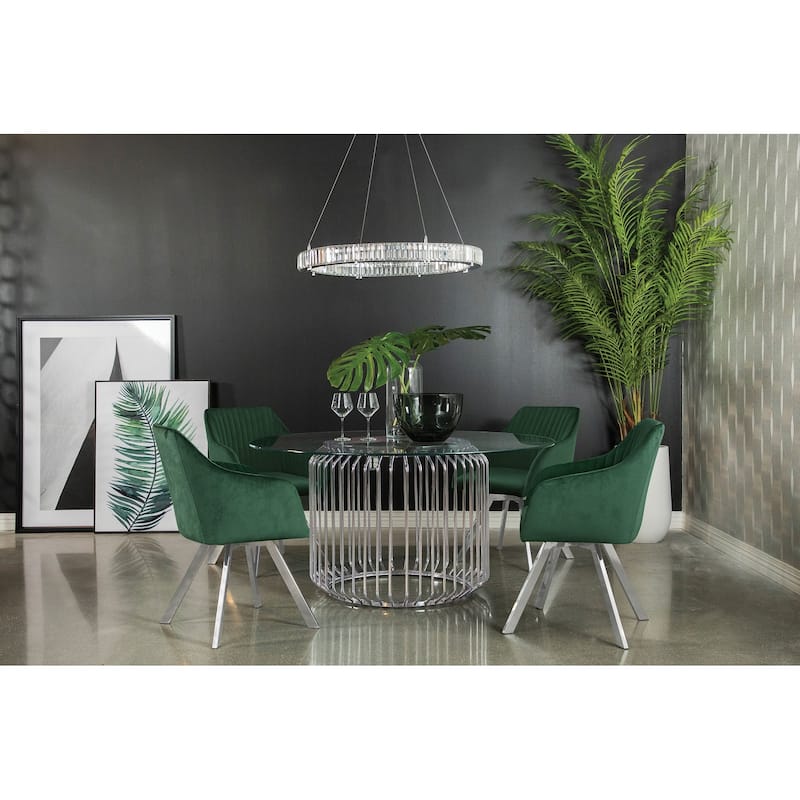 Veena 5-piece Chrome Round Glass Top Dining Table Set - Chrome