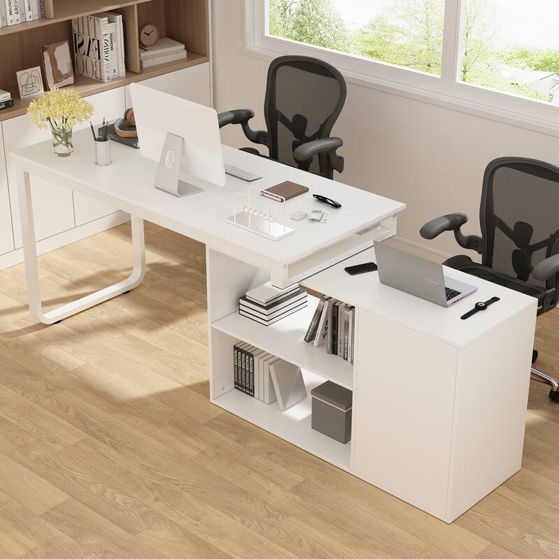 55" L-Shaped Computer Desk Storage Workstation for Productivity Style