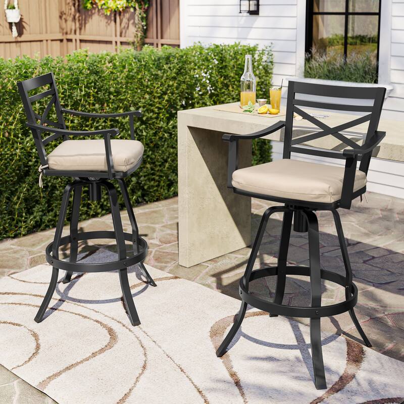 Pellebant Patio Outdoor Indoor Aluminum Swivel Bar Stools Dining Chairs with Sunbrella Cushion