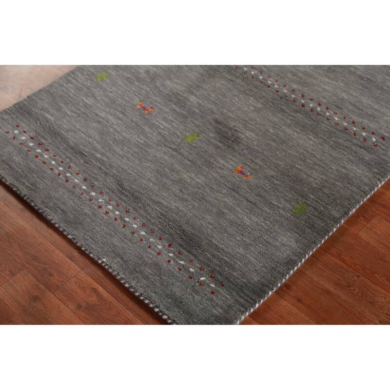 Hand Knotted Oriental 100% Wool Carpet Tribal Animal Pictorial Greys & Charcoal Gabbeh Area Rug - 4' 11'' X 3' 0''
