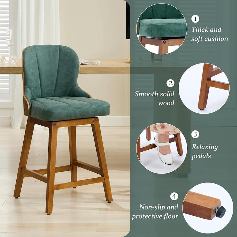 XINMICS 26 Inches Counter Height Bar Stools, Swivel PU Leather Bar Stools with Bentwood Backs, Set of 2/3 - N/A