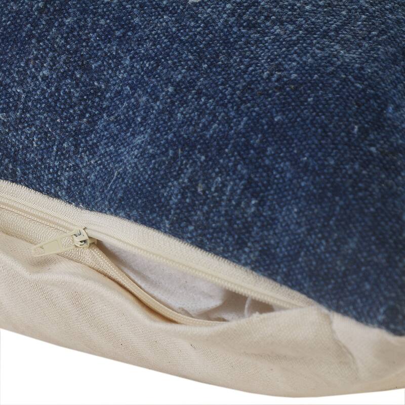 20" Navy Blue and Cream Medallion Square Throw Pillow