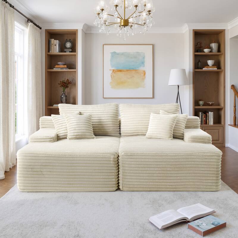 Oversized Upholstered Modular Sectional Chaise Lounge with Pillows - White-2 chaise - Symmetrical