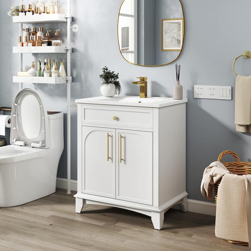 28" Freestanding Bathroom Vanity Cabinet with Sink - White - 28 Inch