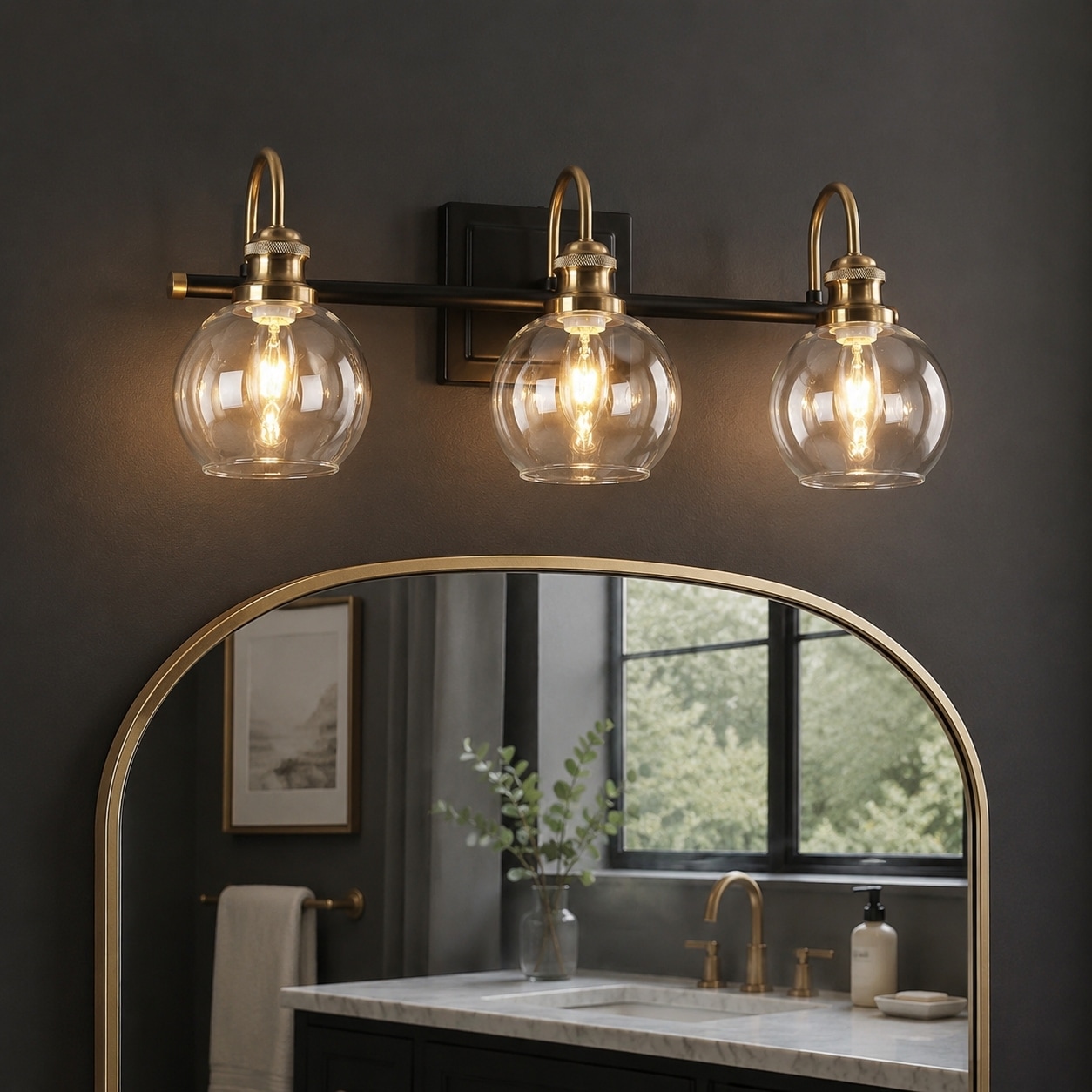 Black Gold 3-Light Bathroom Vanity Light Modern Wall Sconces with Globe Glass