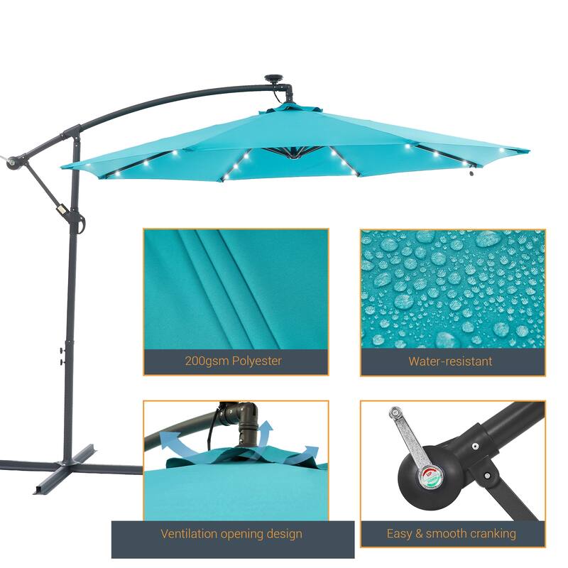 BONOSUKI 10ft Patio offset Umbrella Hanging Umbrella With LED Lights
