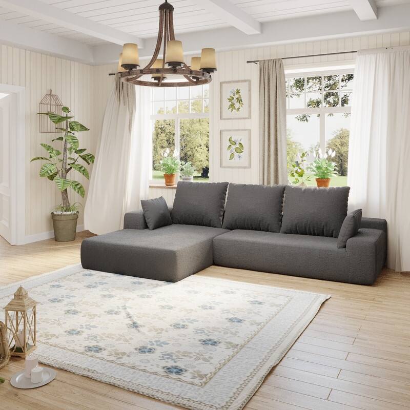 Momei L-Shaped Sofa - High-Density Foam with Spring, Multiple Cushions, Living Room