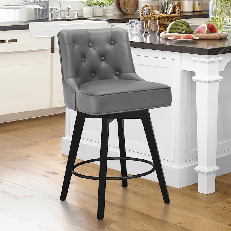 Modern 26 in. Barstool Counter Height Stool Upholstered Swivel Bar Stool with Back - Dark Grey/Faux Leather - Counter Height