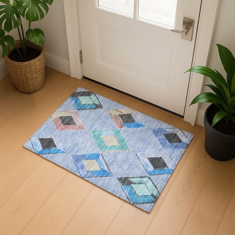 Premium Washable Super Soft Modern Diamond Mayfield Rug - Denim - 1'8" x 2'6"