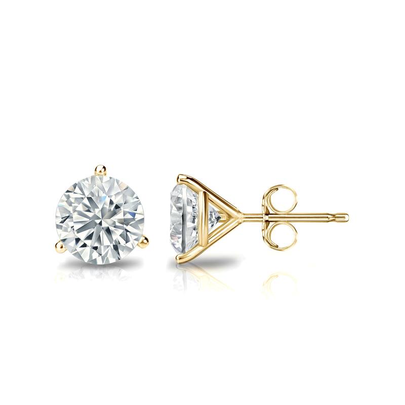 Auriya 14k Gold Lab Grown Round Diamond Stud Earrings 0.50 to 5.00 ct. tw. 3-Prong Push-Back (F-G VS) - Yellow - 1.80 ct. tw.