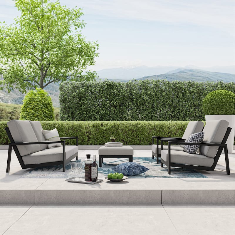 Benton 4-Piece Aluminum Outdoor Conversation Sofa Set with Cushions