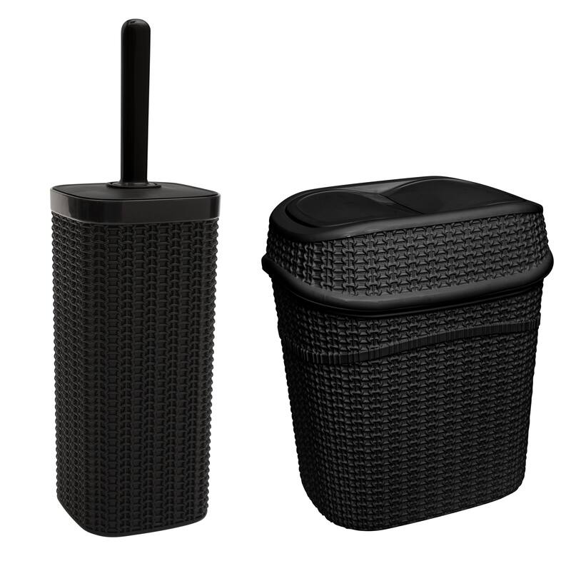 Bath Bliss Sailor Knot Toilet Brush and Trash Can Set in Matte Black - Black