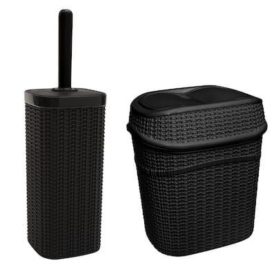 Bath Bliss Sailor Knot Toilet Brush and Trash Can Set in Matte Black