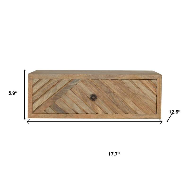 HomeRoots 18" Natural Solid Wood Carved Geometric One Drawer Floating Nightstand