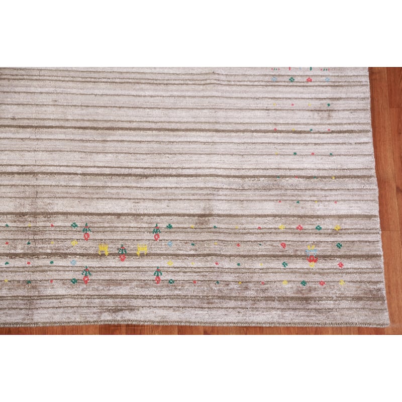 Hand Knotted Oriental 100% Wool Carpet Tribal Tribal Beige & Ivories Gabbeh Area Rug - 9' 11'' X 7' 10''