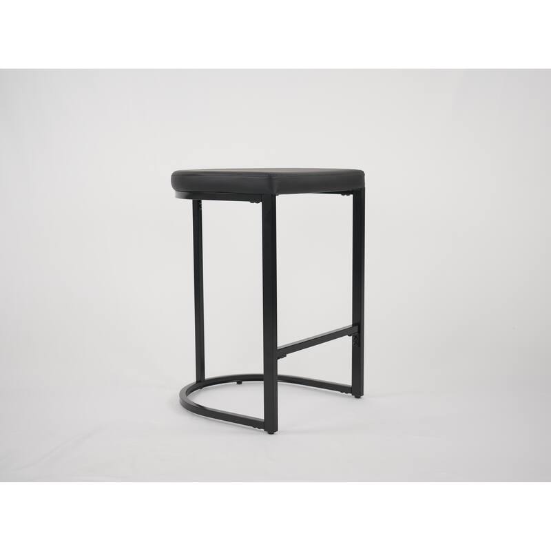 Set of 2 KD Bar Stools, PU Seat with Fully Assembled Iron Frame, for Kitchen & Living Room